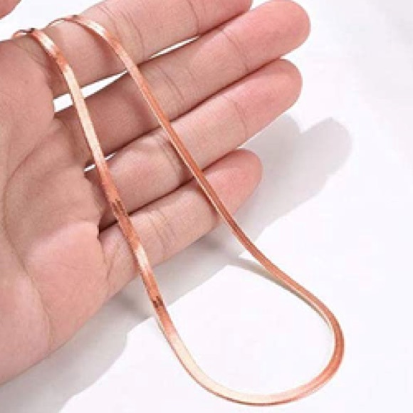 Rose Gold Filled Flat Herringbone Snake Chain Necklace - Picture 1 of 6